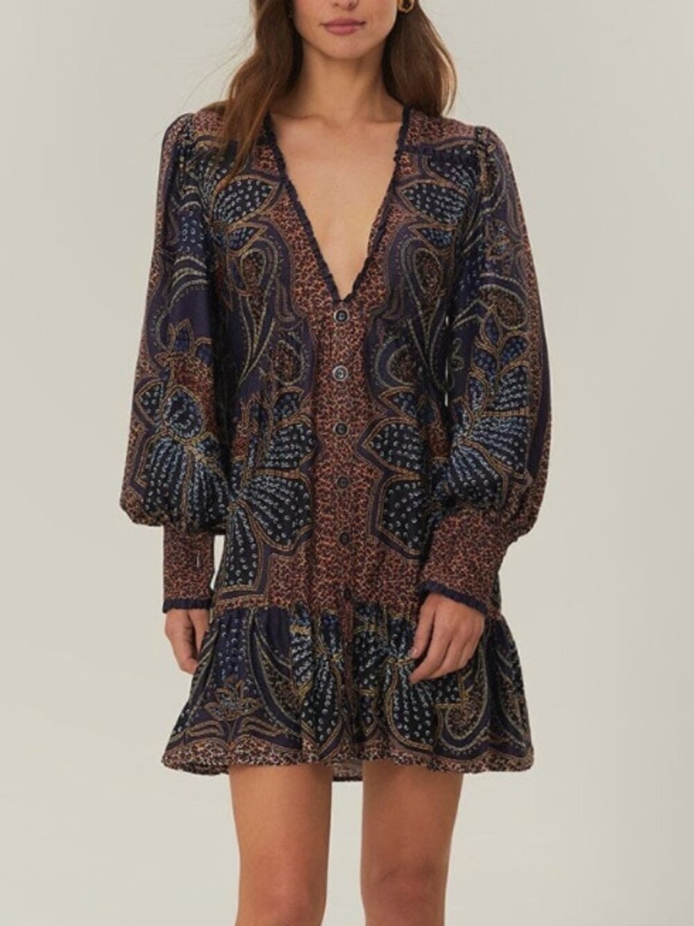 NWT FARM RIO Blue Floral Glam Mini Dress